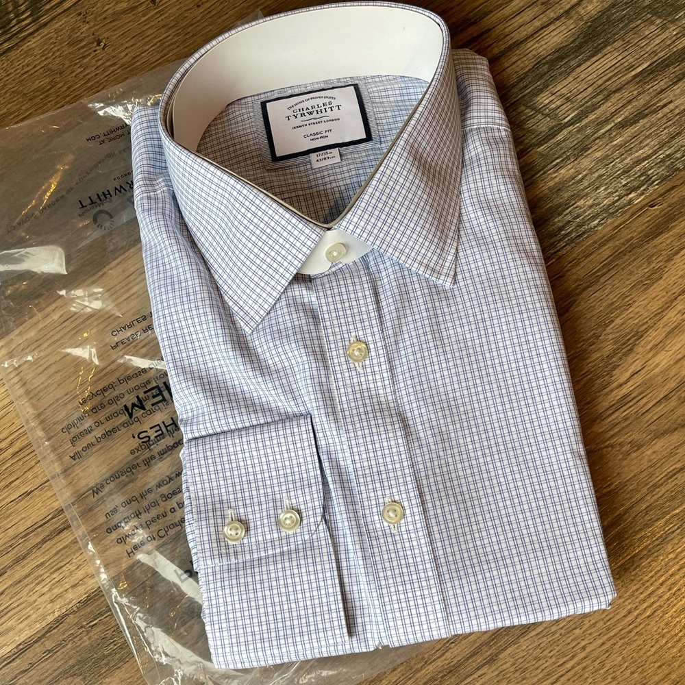 Charles Tyrwhitt Classic Fit Non Iron Cobalt Double Check dress shirt 17/35 in